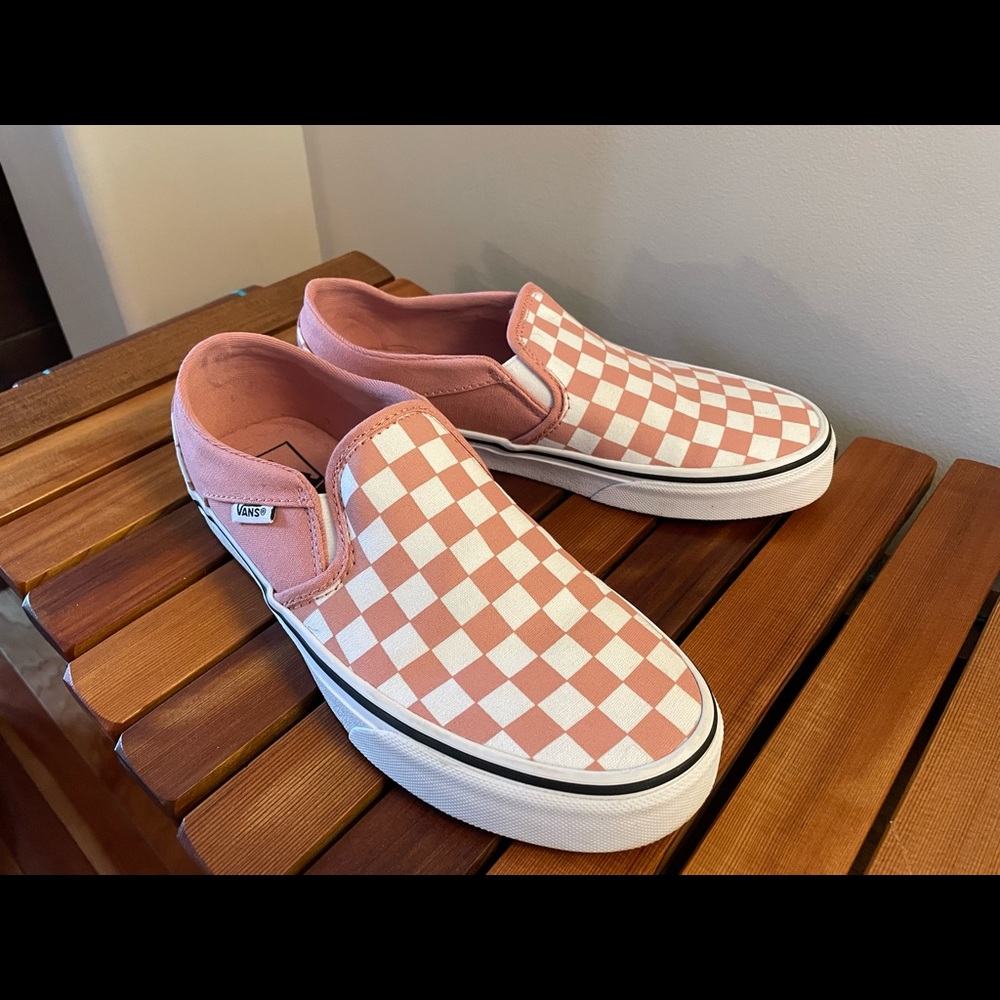 Pink checkerboard slip on Vans